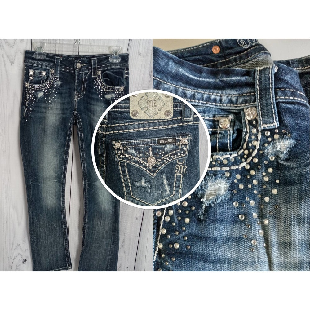 Miss Me | Heavy BLING Signature Slim Boot Jeans w/Whiskering & Fading